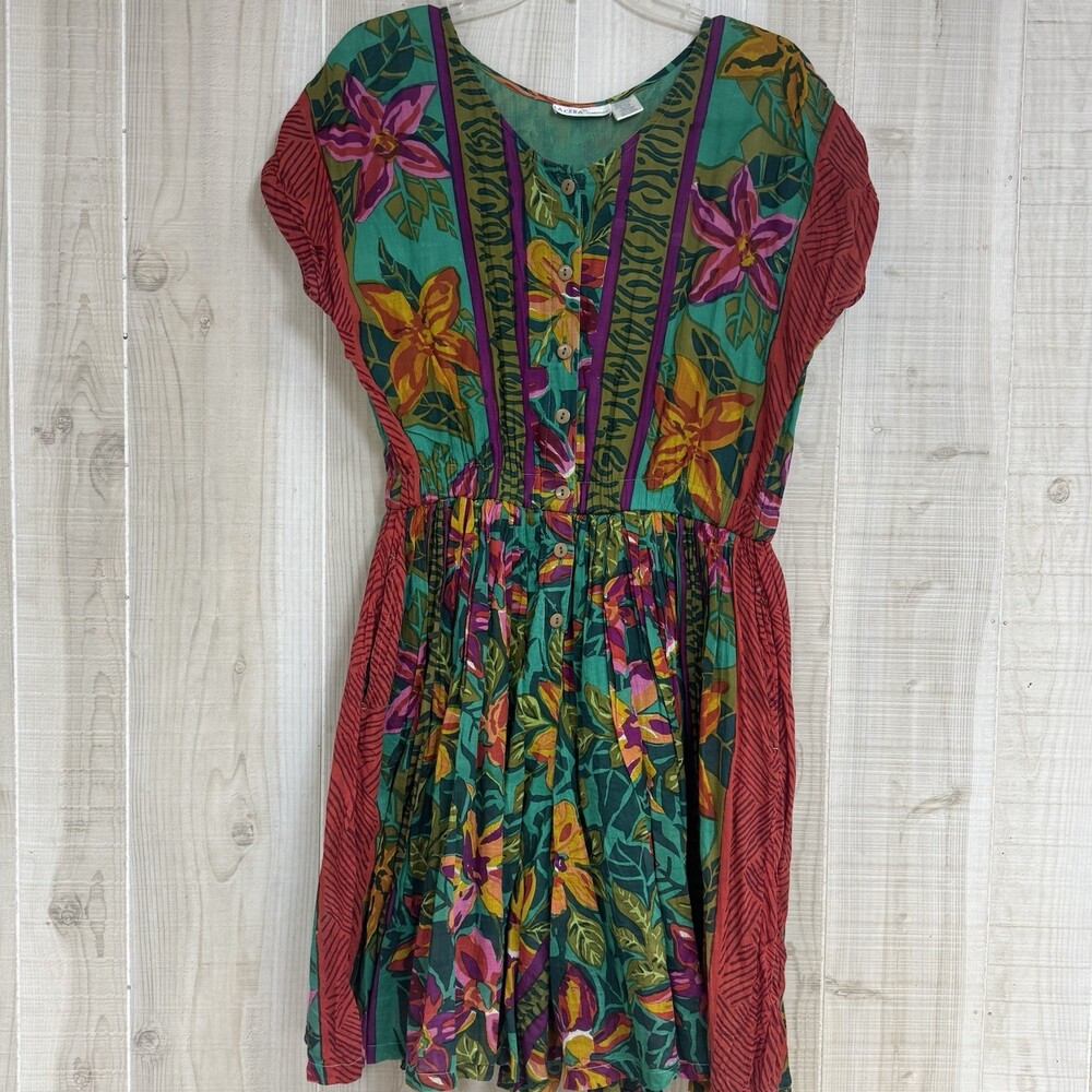 La Cera Comfort Wear Tropical Floral Dress Jumper M Beachy Resort Colorful